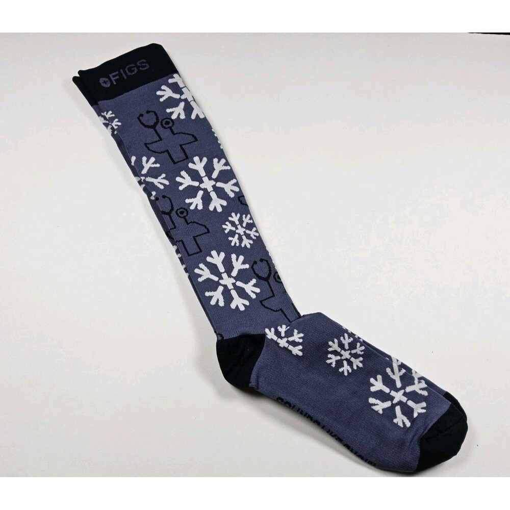 FIGS Compression Sounds Like Snow Winter Nurse Medical Socks Size L